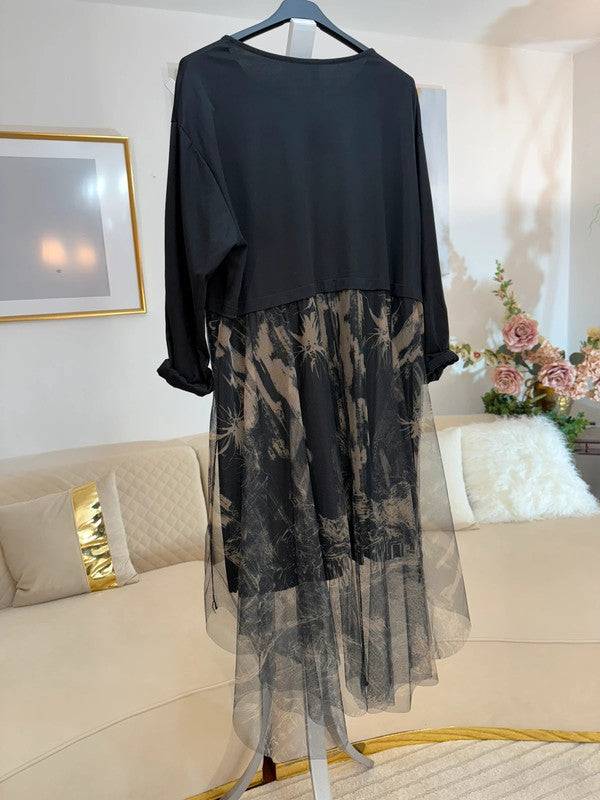 Vestito con gonna asimmetrica in tulle – nero