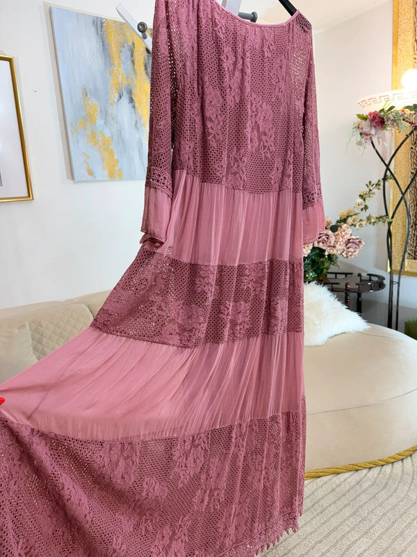 Vestito lungo in pizzo Made in Italy