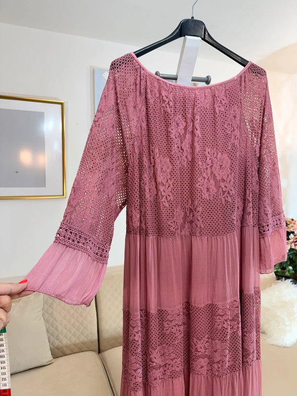 Vestito lungo in pizzo Made in Italy