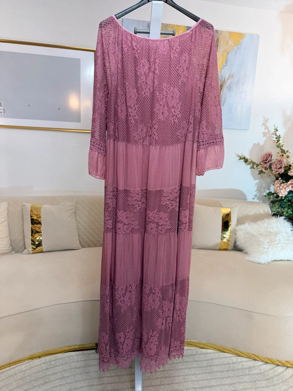 Vestito lungo in pizzo Made in Italy