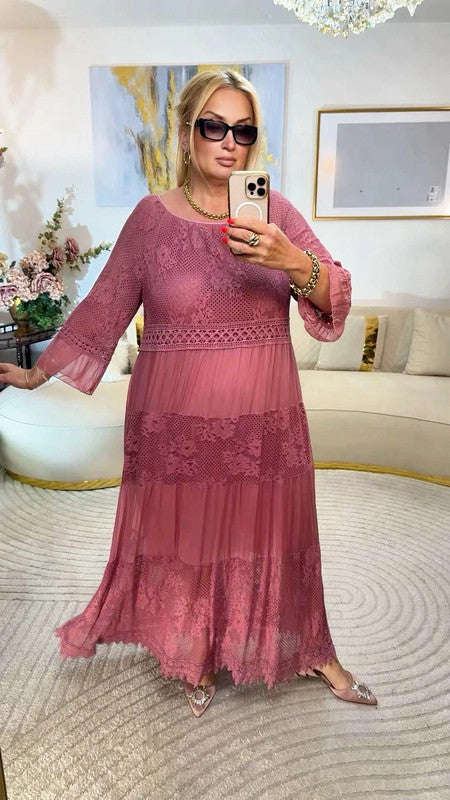 Vestito lungo in pizzo Made in Italy