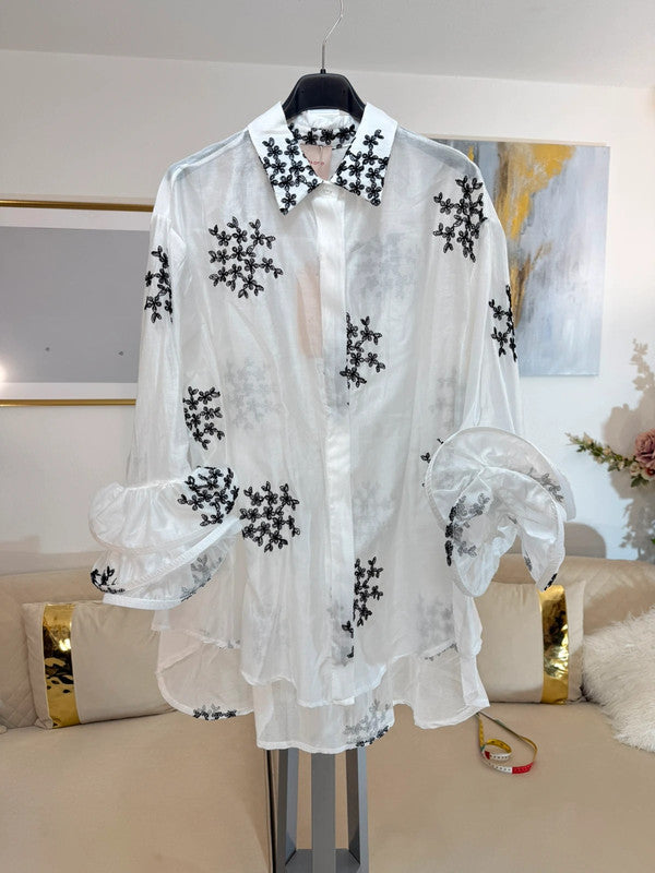 Camicia oversize ricamata Made in Italy