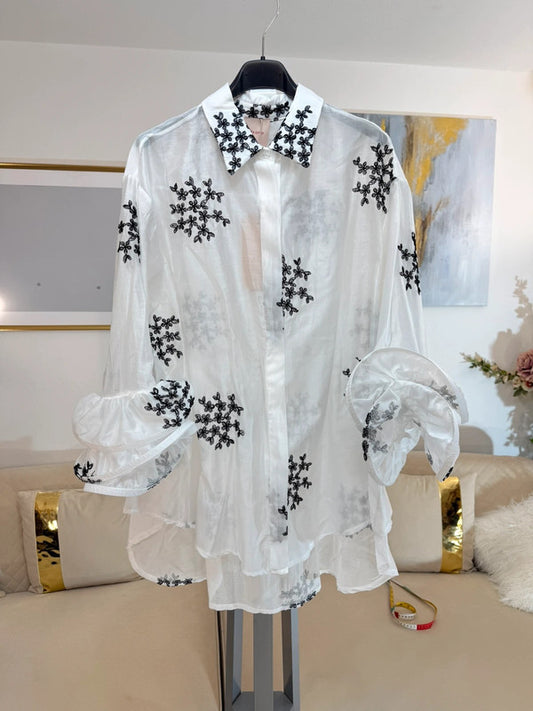 Camicia oversize ricamata Made in Italy