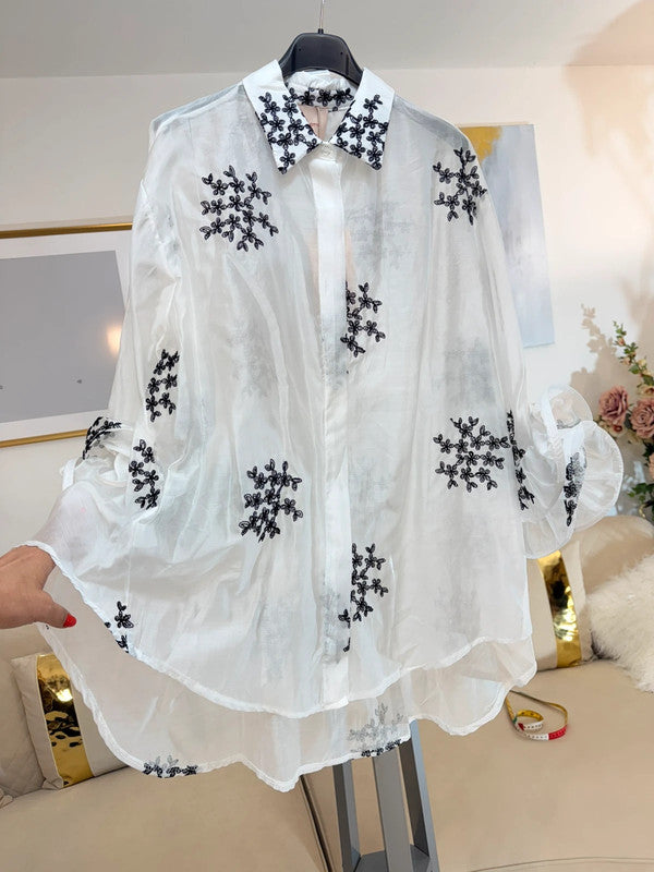 Camicia oversize ricamata Made in Italy