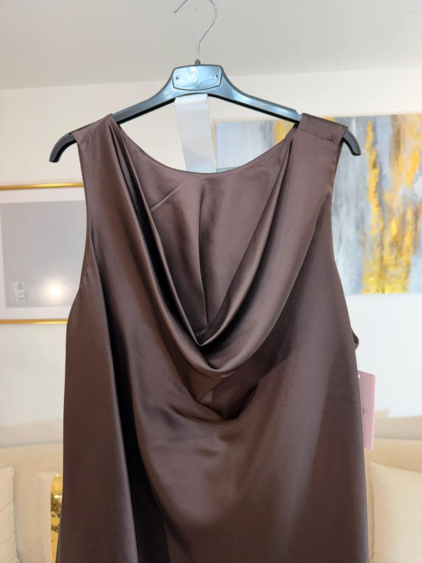 Top satinato con pizzo marrone elegante oversize