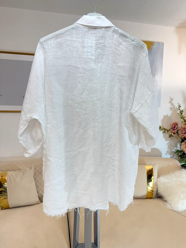 Camicia lino bianca con paillettes oversize