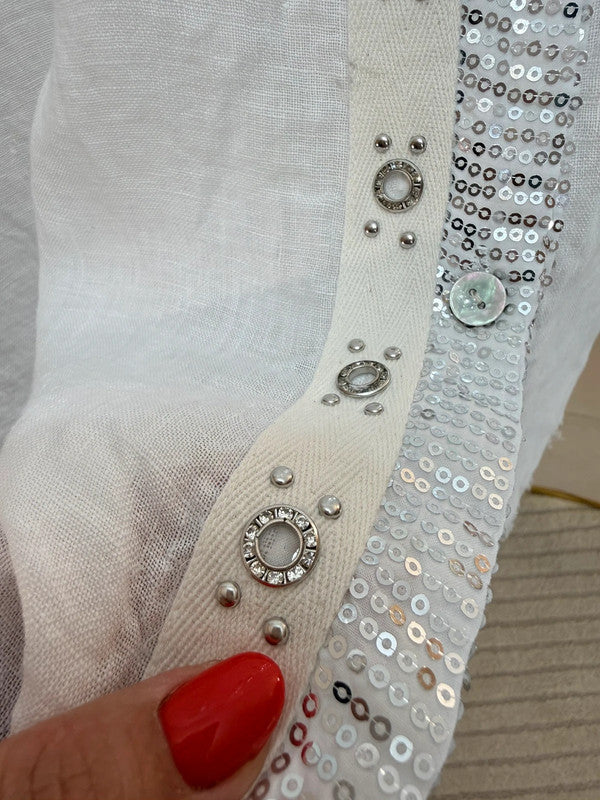 Camicia lino bianca con paillettes oversize