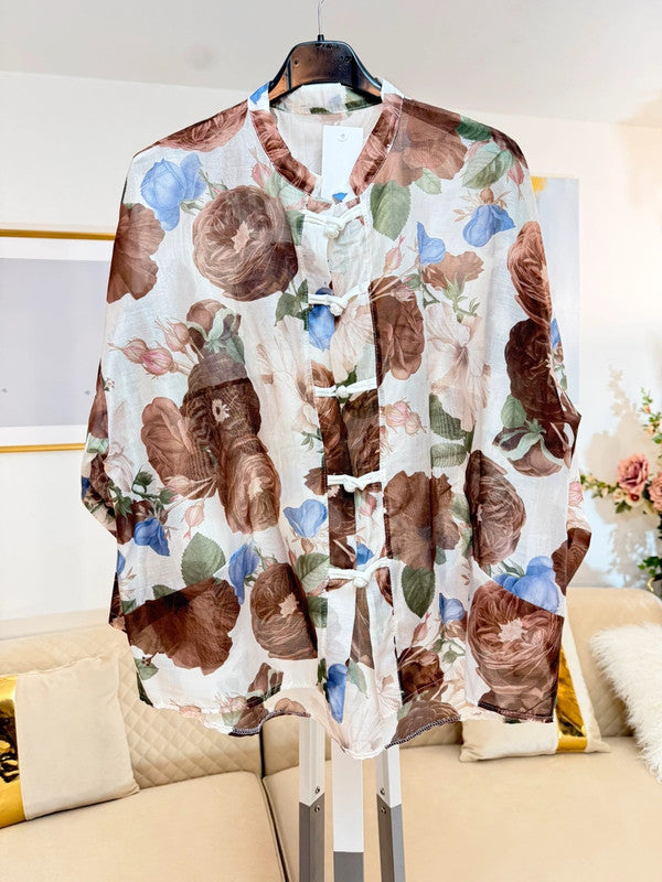 Blusa floreale elegante nei toni naturali 🤎