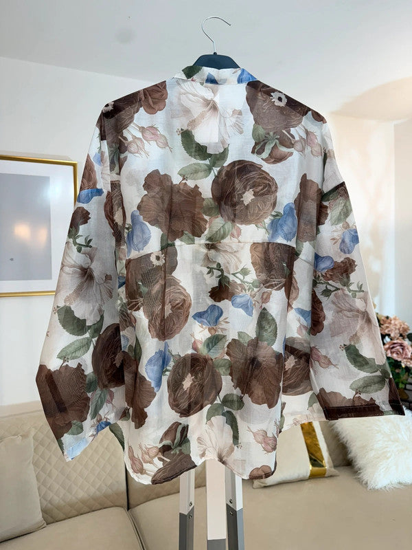 Blusa floreale elegante nei toni naturali 🤎