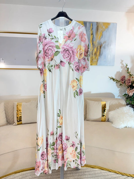Vestito lungo oversize floreale viscosa Made in Italy