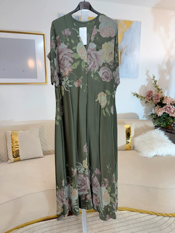 Vestito lungo oversize floreale verde viscosa Made in Italy