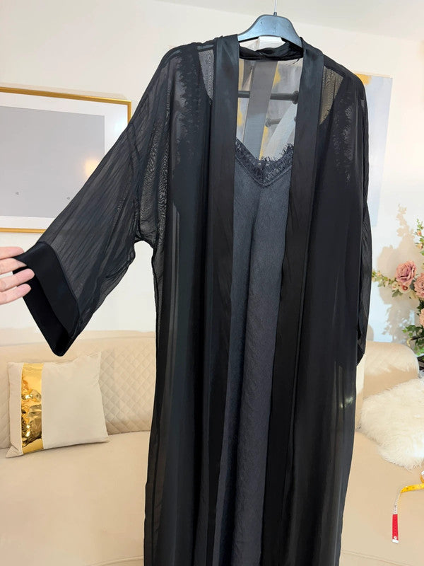 Vestito lungo in lino con pizzo – taglio in sbieco Made in Italy