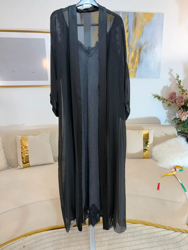 Vestito lungo in lino con pizzo – taglio in sbieco Made in Italy