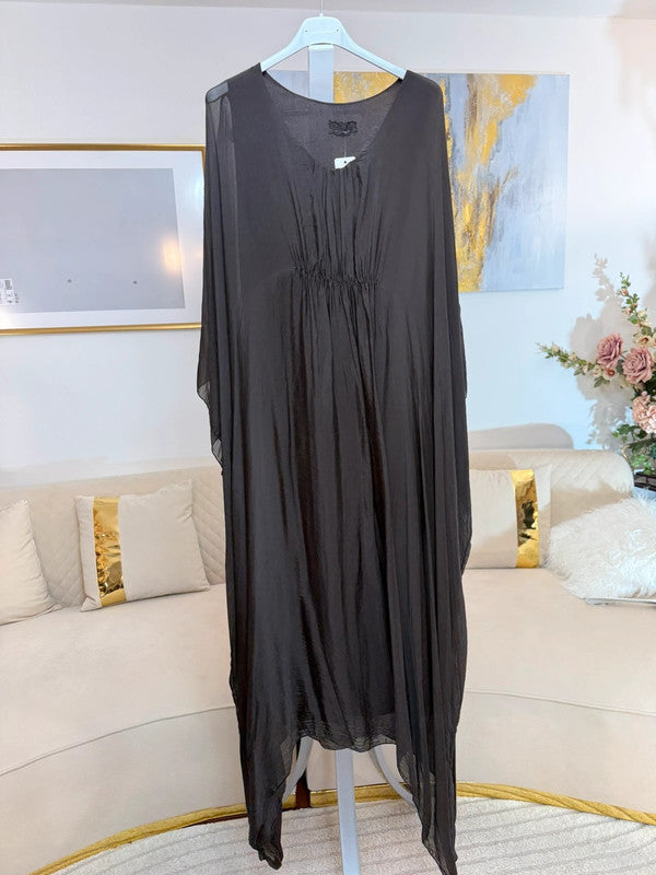 Vestito lungo in seta e viscosa con sottoveste – oversize fluido Made in Italy