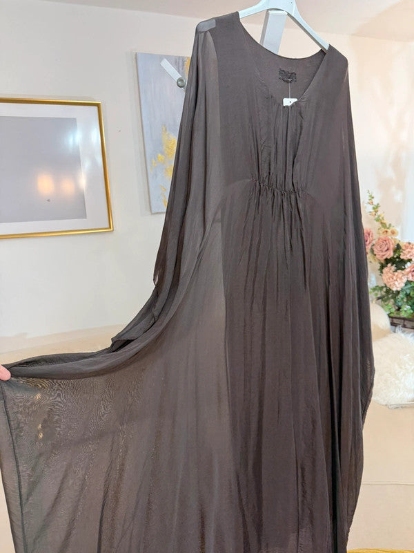 Vestito lungo in seta e viscosa con sottoveste – oversize fluido Made in Italy