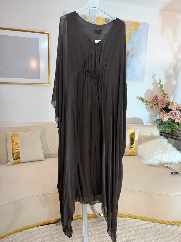 Vestito lungo in seta e viscosa con sottoveste – oversize fluido Made in Italy