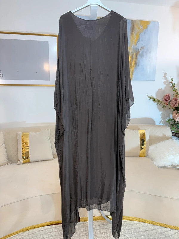 Vestito lungo in seta e viscosa con sottoveste – oversize fluido Made in Italy