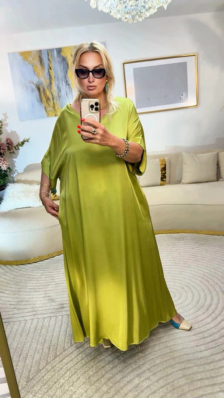 Vestito oversize fluido in viscosa verde lime