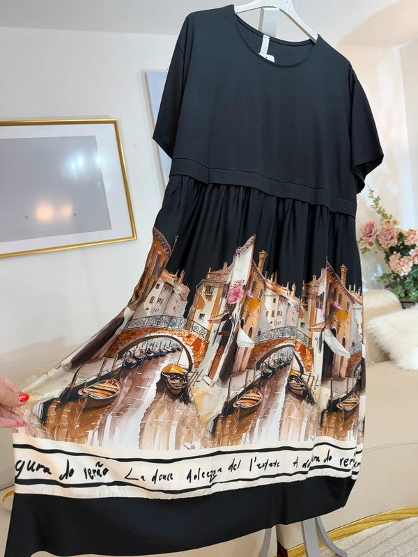 Vestito oversize con stampa artistica Venezia 🖤 Made in Italy