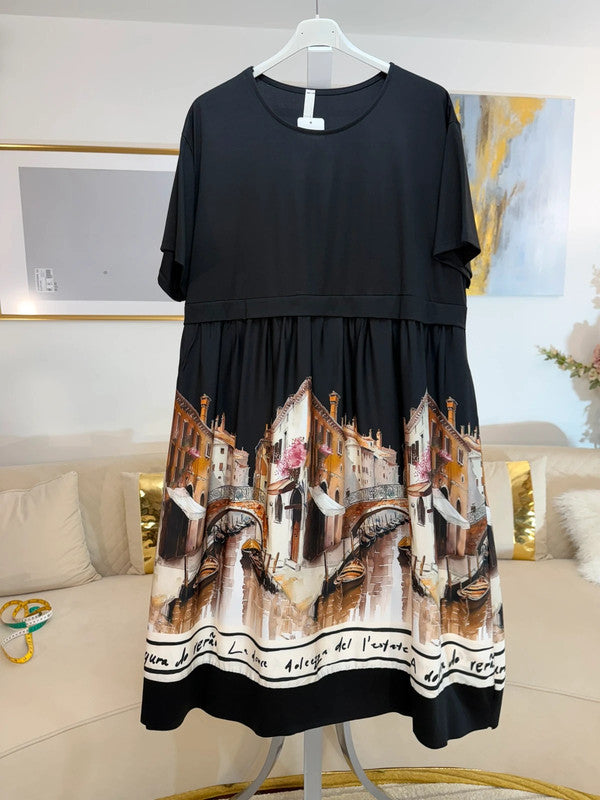 Vestito oversize con stampa artistica Venezia 🖤 Made in Italy