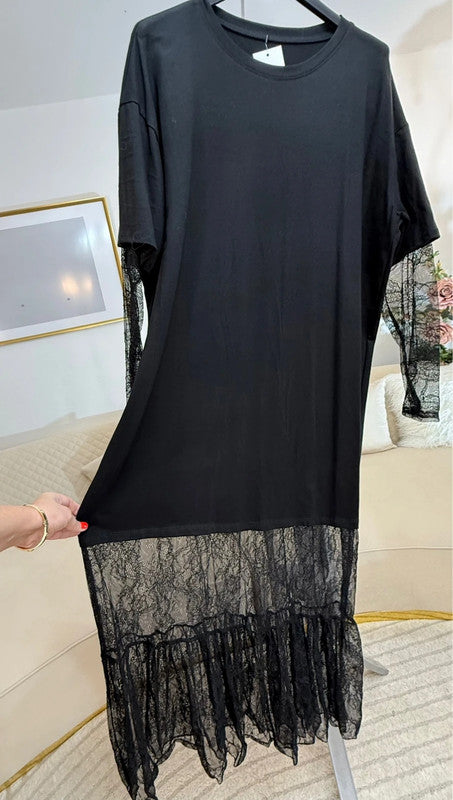 Vestito lungo in cotone con pizzo