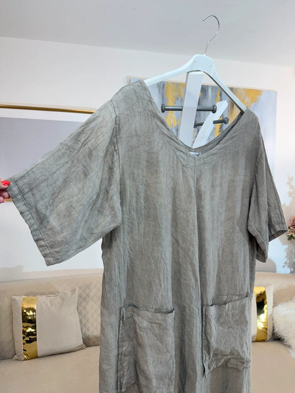 Vestito lino oversize con tasche Made in Italy