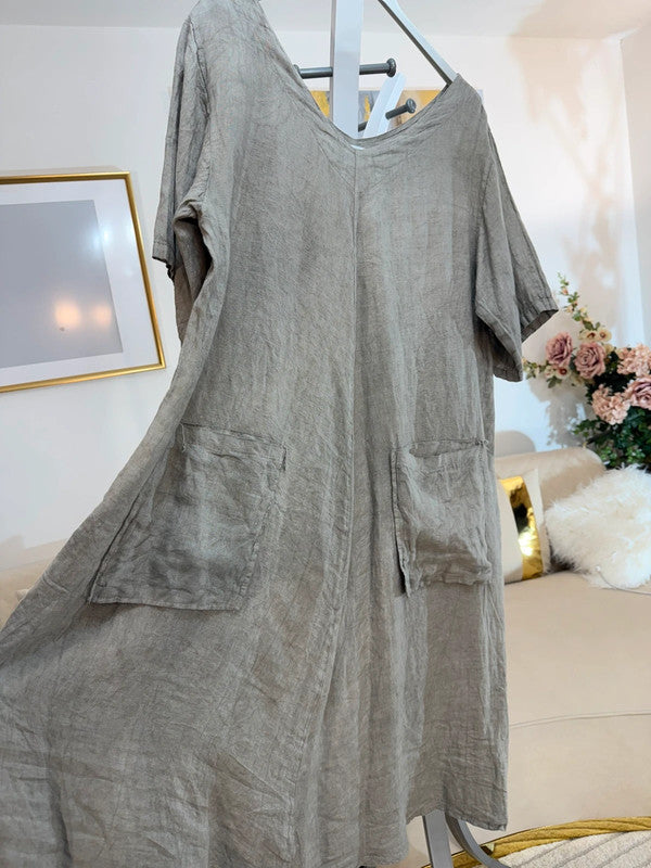 Vestito lino oversize con tasche Made in Italy