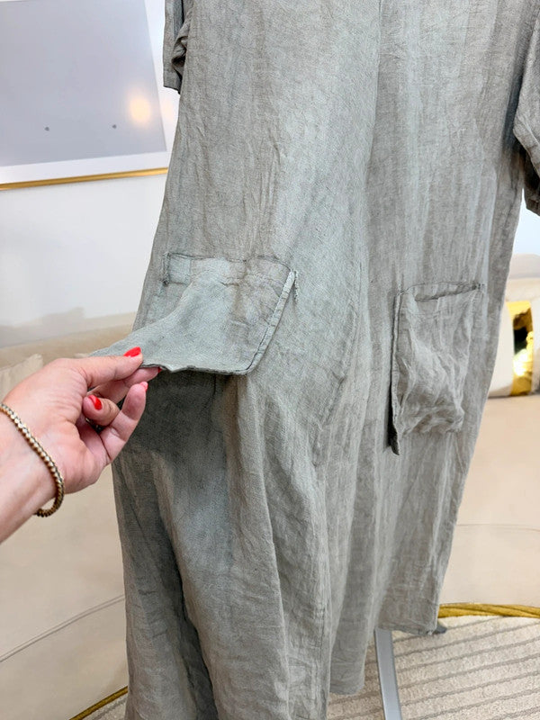 Vestito lino oversize con tasche Made in Italy