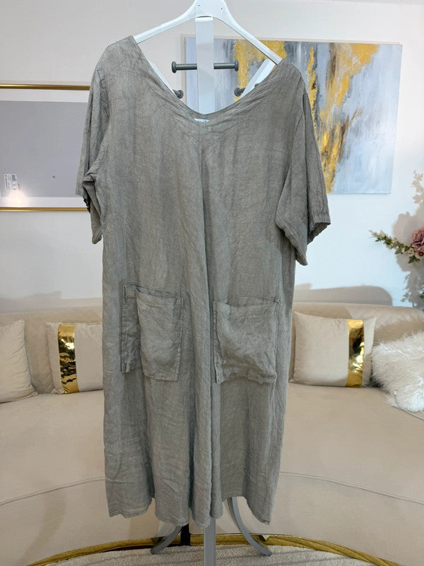 Vestito lino oversize con tasche Made in Italy