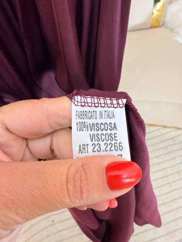 Vestito lungo oversize fluido verde oliva in viscosa Made in Italy