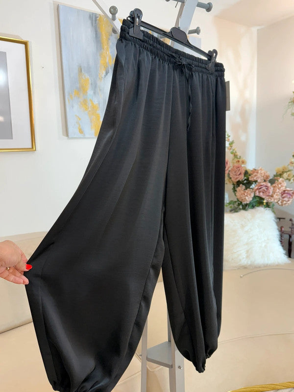 Pantaloni harem satinati oversize Made in Italy