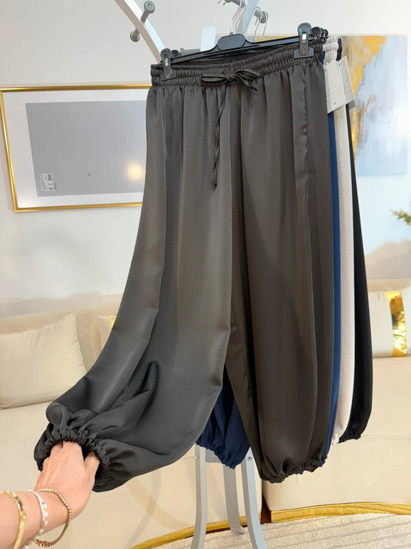 Pantaloni harem satinati oversize Made in Italy