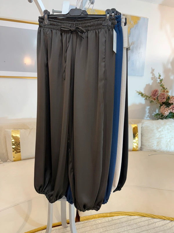 Pantaloni harem satinati oversize Made in Italy