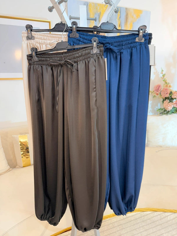 Pantaloni harem satinati oversize Made in Italy