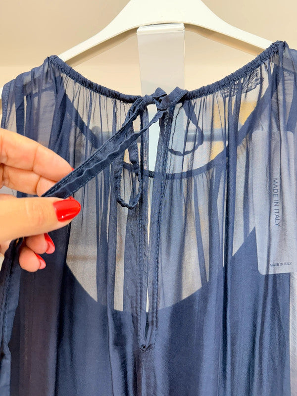 Vestito lungo in chiffon doppio strato Made in Italy