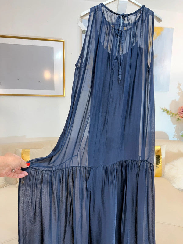 Vestito lungo in chiffon doppio strato Made in Italy