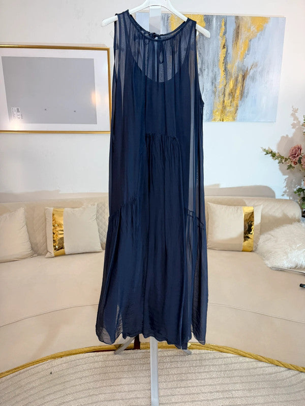 Vestito lungo in chiffon doppio strato Made in Italy