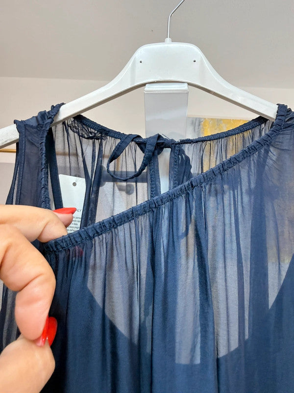 Vestito lungo in chiffon doppio strato Made in Italy