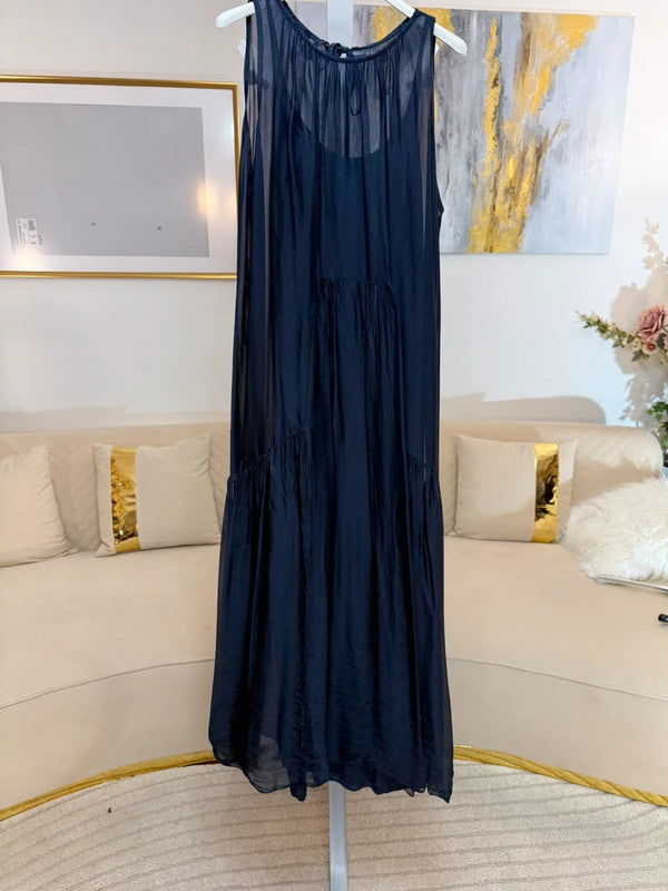 Vestito lungo in chiffon doppio strato Made in Italy