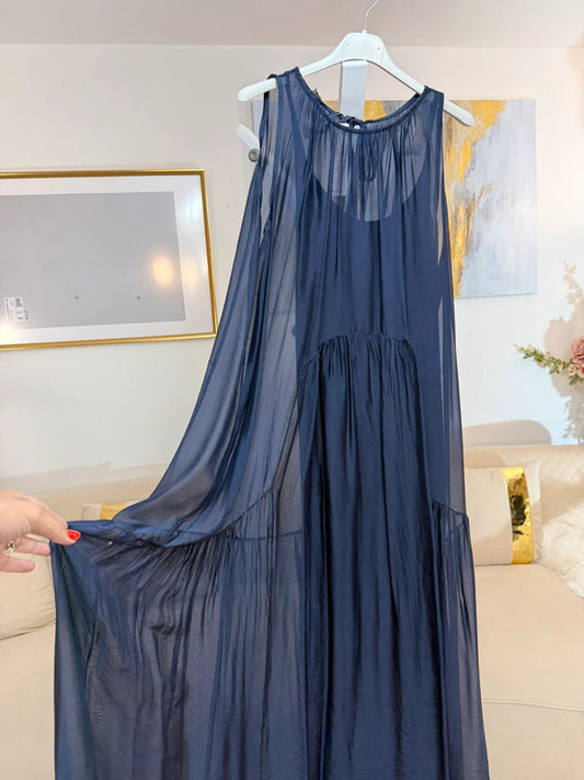 Vestito lungo in chiffon doppio strato Made in Italy