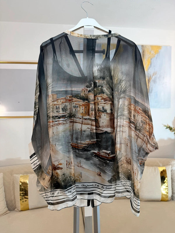 Blusa kimono artistica in tonalità fumo 🖤