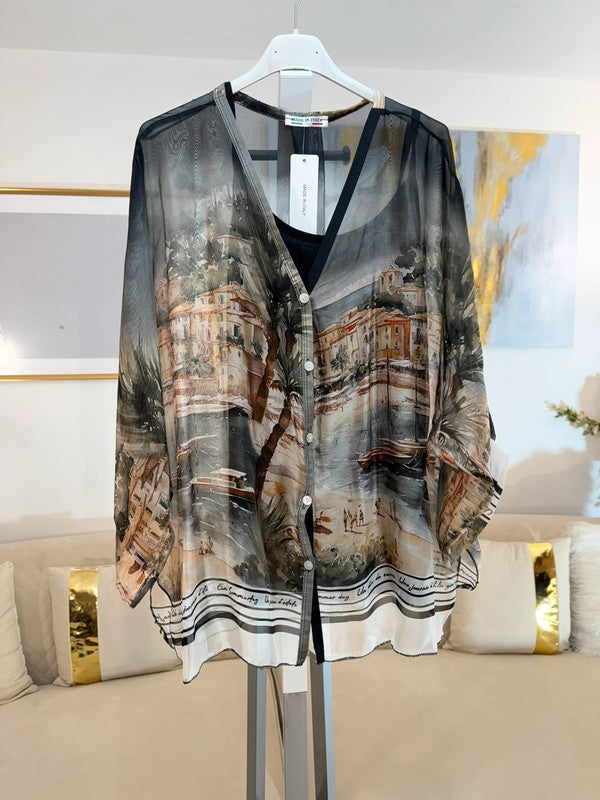 Blusa kimono artistica in tonalità fumo 🖤