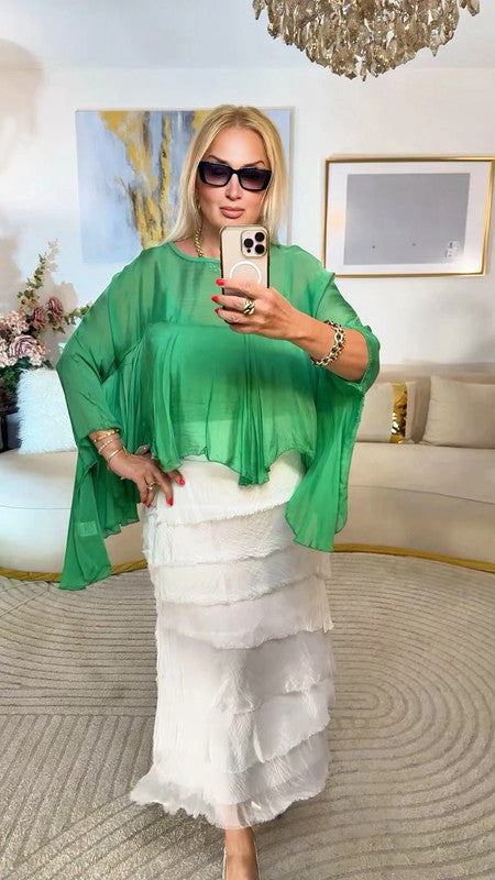 Blusa chiffon verde smeraldo oversize maniche fluide Made in Italy