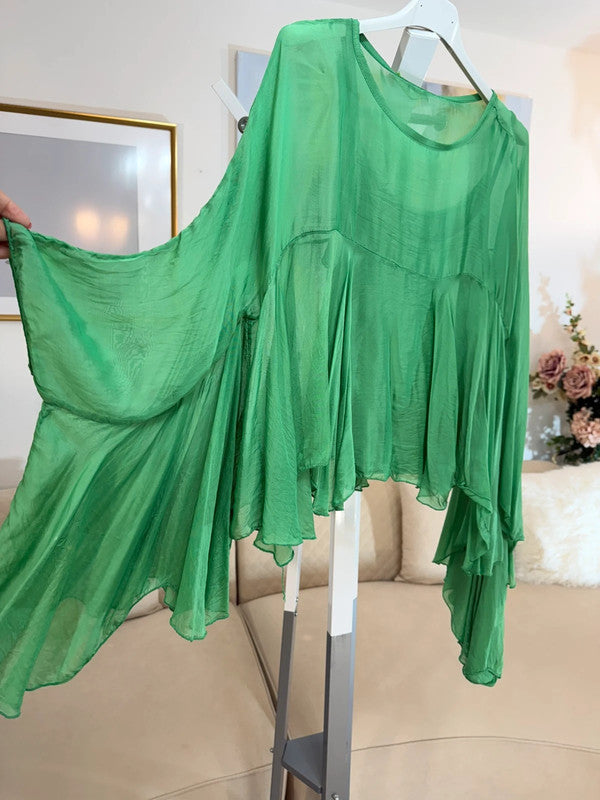 Blusa chiffon verde smeraldo oversize maniche fluide Made in Italy