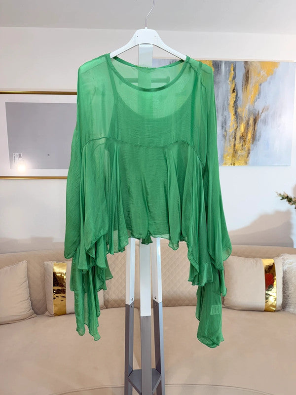 Blusa chiffon verde smeraldo oversize maniche fluide Made in Italy