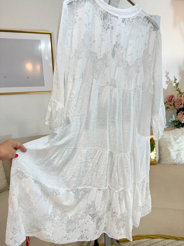 Vestito romantico in lino bianco con pizzo Made in Italy 🤍