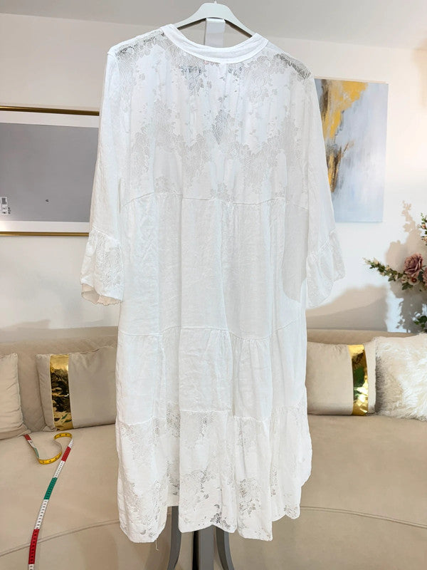 Vestito romantico in lino bianco con pizzo Made in Italy 🤍