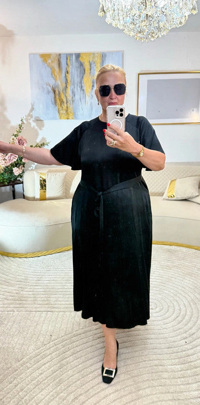 Vestito lungo viscosa nero con cintura