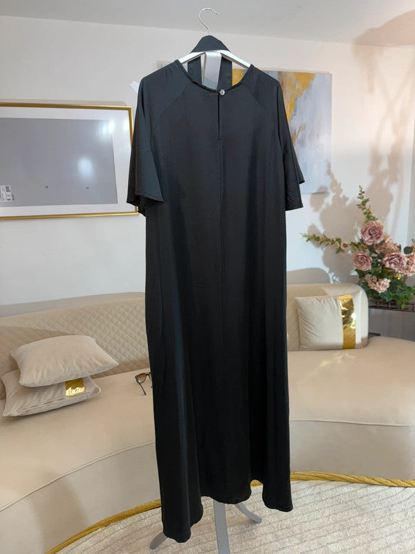 Vestito lungo viscosa nero con cintura