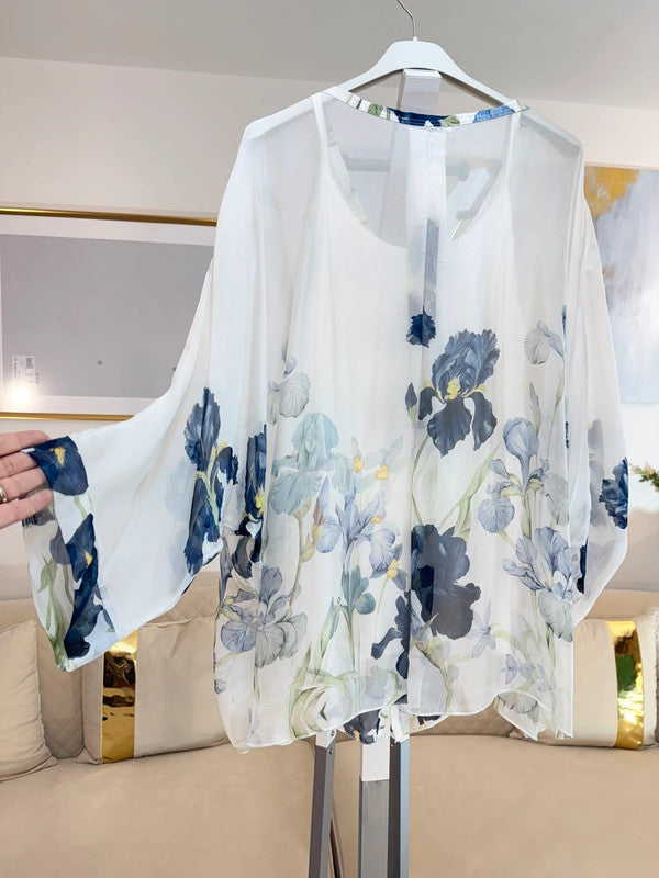 Blusa kimono floreale in seta e viscosa 🌸
